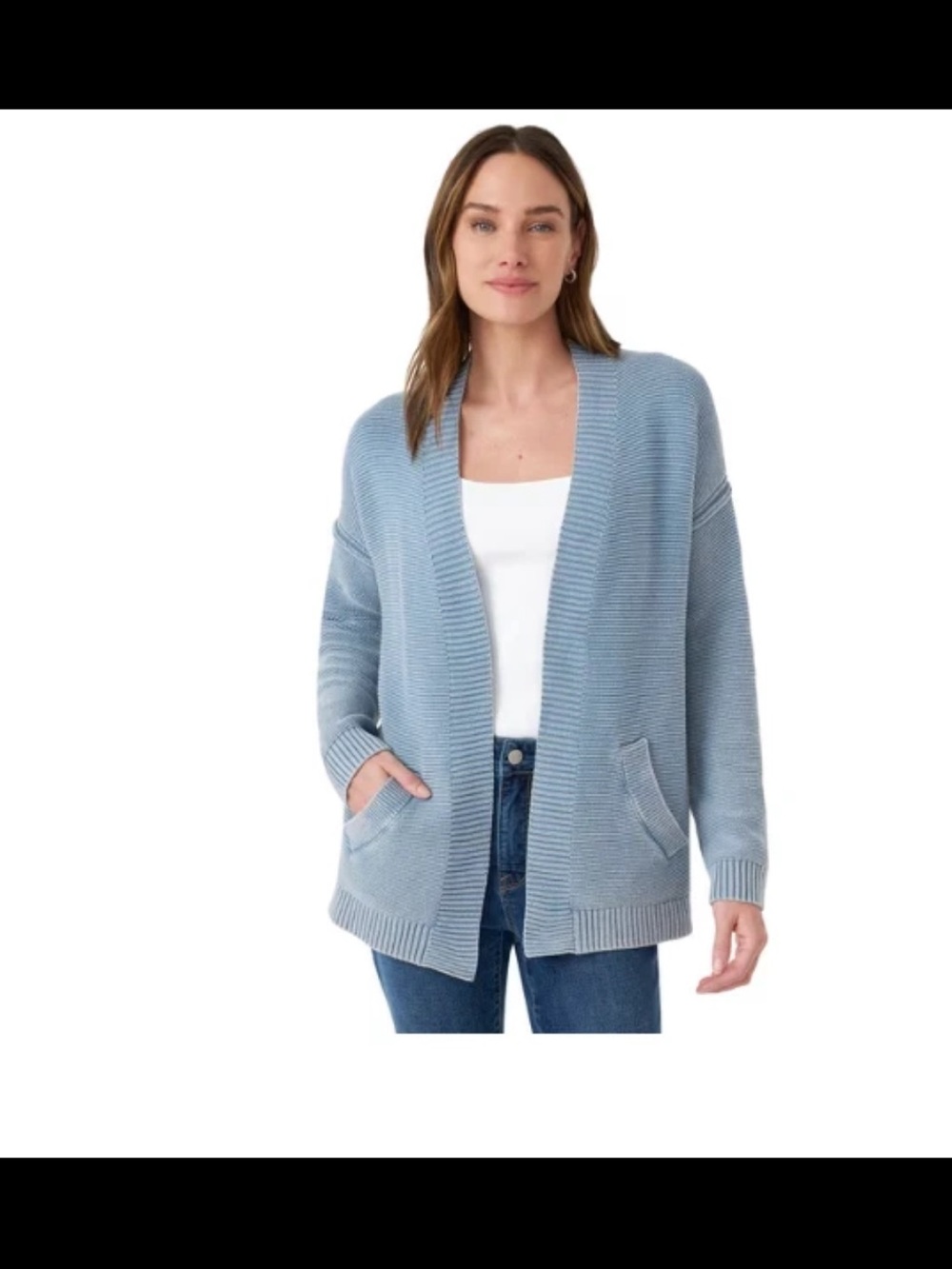 Seven7 Powder Blue Open-Front Ribbed Cardigan